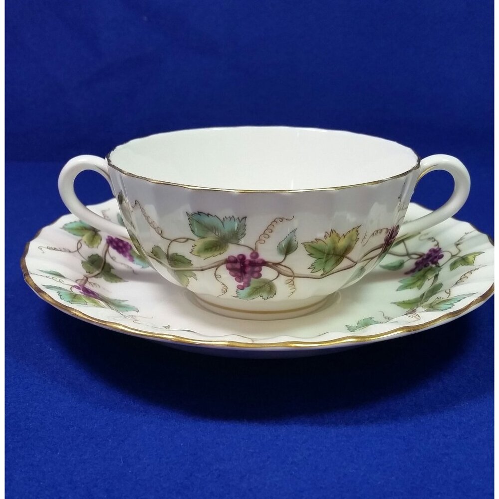 Bacchanal Bouillon Cup and Saucer Set Royal Worcester Z 2882 Cream Soup 1960's